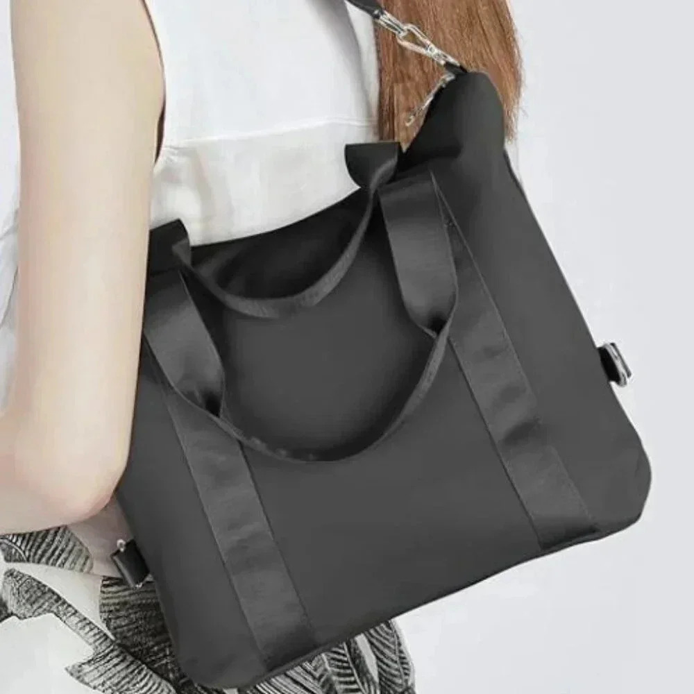 Dob Sechs | Black Nylon Tote Crossbody Shoulder Bag for School, Work, Gym...